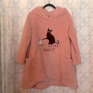 Pink Plush Kitty “I Do What I Want” Comfy Pullover Hoodie w/cat ears